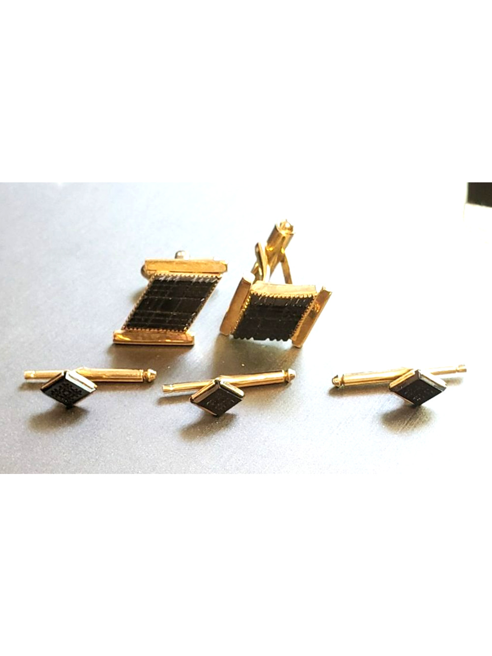 Black Shirt Studs Cuff Links Vintage Gift for Him Glass Gold-tone Wedding cl-